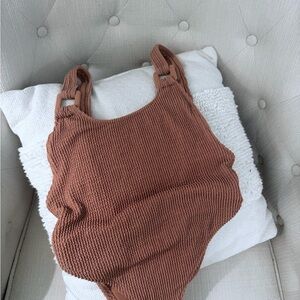 Textured Brown One-Piece Swimsuit